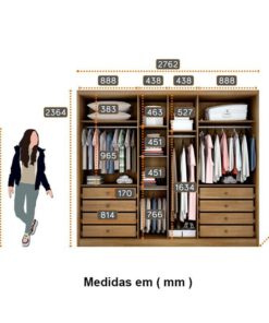 Guarda-Roupa Casal 6 Pts 8 Gav. Robust Plus MDF Cumaru-Grafite Larg. 2.76m Novo Horizonte - Imagem 3