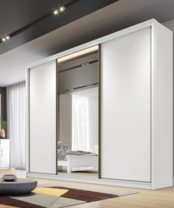 Roupeiro Casal Diamond Plus Neve Fosco 3 Portas 8 Gavetas C/ 1 Espelho 100% MDF Larg. 2.41m - Novo Horizonte