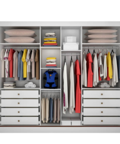 Roupeiro Casal 3 Pts 8 Gav. Espelhadas Diamond Plus MDF Branco Larg. 2.41m - Novo Horizonte - Imagem 2