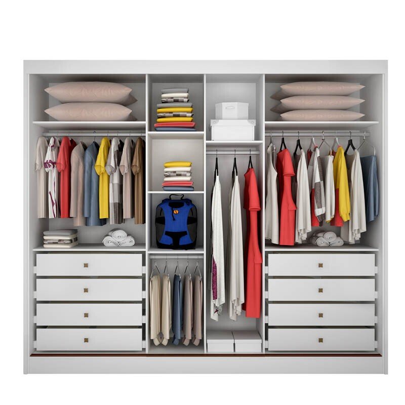 Roupeiro Casal 3 Pts 8 Gav. Espelhadas Diamond Plus MDF Branco Larg. 2.41m - Novo Horizonte - Imagem 2