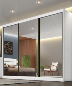 Roupeiro Casal 3 Pts 8 Gav. Espelhadas Diamond Plus MDF Branco Larg. 2.41m - Novo Horizonte