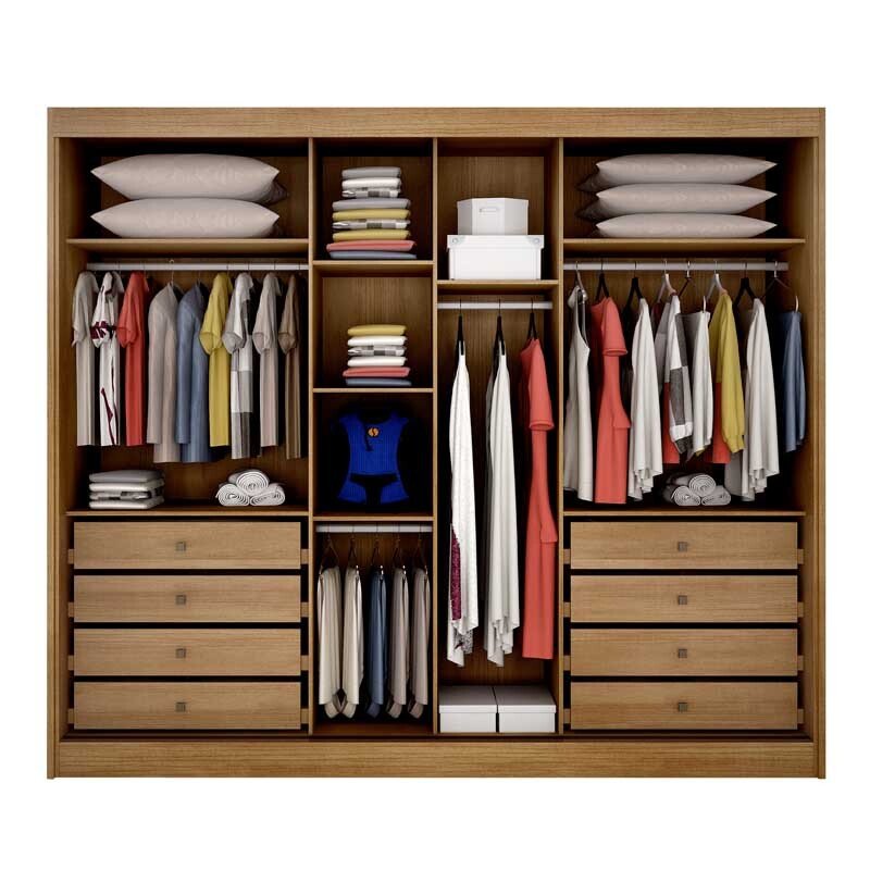Guarda-Roupa Casal 3 Pts 8 Gav. Espelhadas Diamond Plus MDF Cumaru Larg. 2.41m Novo Horizonte - Imagem 2