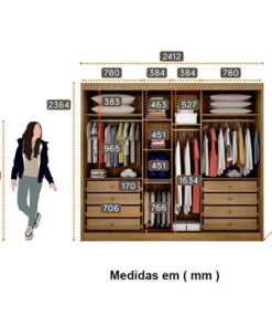 Guarda-Roupa Casal 3 Pts 8 Gav. Espelhadas Diamond Plus MDF Cumaru Larg. 2.41m Novo Horizonte - Imagem 3