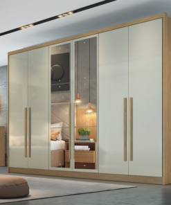 Guarda-Roupa Casal c/Espelho 6 Pts 8 Gav. Robust Plus MDF Cumaru/Fendi Larg. 2.76m Novo Horizonte