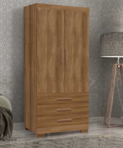 Guarda-Roupa Solteiro Floripa 2 Portas 3 Gavetas Mel Larg. 0.61m Com Pés Rud Rack
