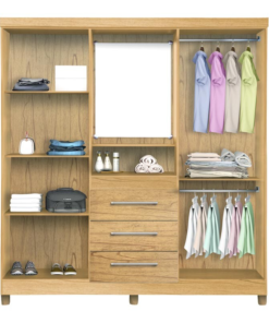 Guarda-Roupa Solteiro Capelinha Lyon c/Espelho 4 portas Cinamomo Com Pés Rud Rack - Imagem 2