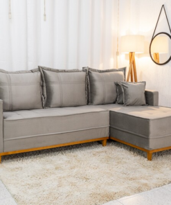 Sofá 3 Lug. Milão C/Chaise Lado Esquerdo Veludo Cinza 813 Larg. 2.30m - Molas Ensacadas