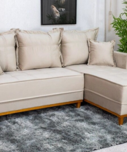 Sofá 3 Lug. Milão C/Chaise Lado Esquerdo Veludo Bege 818 Larg. 2.30m - Molas Ensacadas