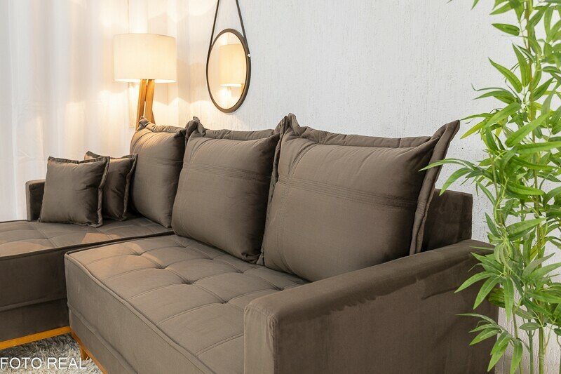 Sofá 3 Lug. Milão C/Chaise Lado Direito Veludo Marrom 815 Larg. 2.30m - Molas Ensacadas - Imagem 3