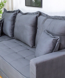 Sofá 3 Lug. Milão C/Chaise Lado Direito Veludo Cinza 814 Larg. 2.30m - Molas Ensacadas - Imagem 3