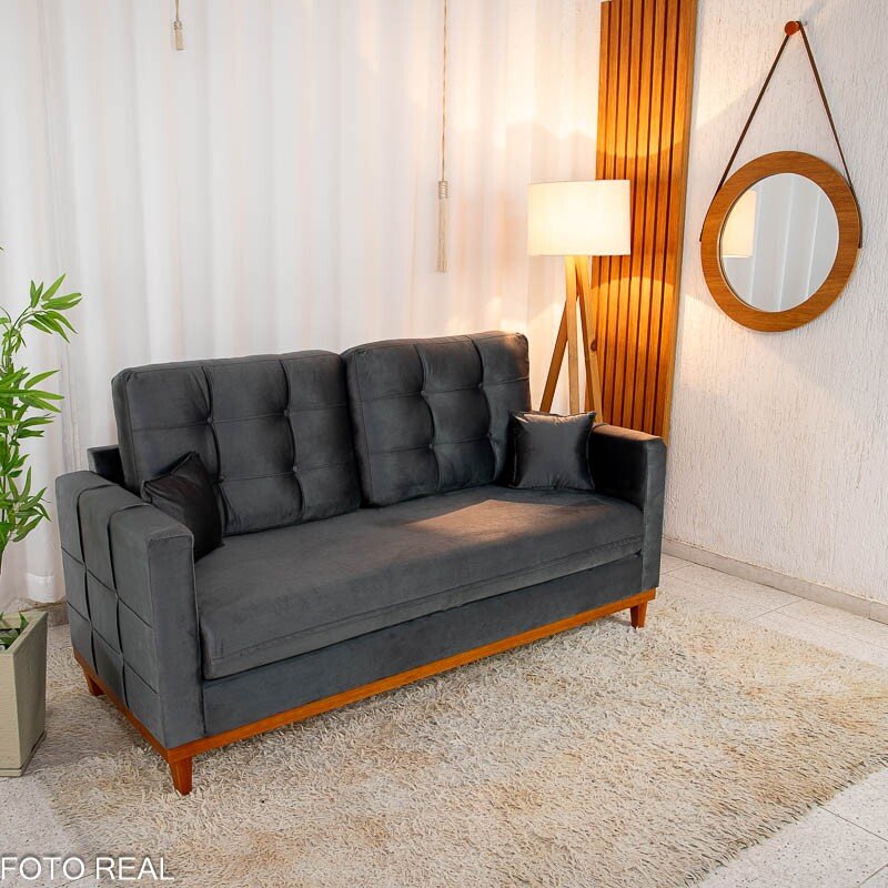 Sofá 3 lugares Living Califórnia Veludo Cinza Larg. 1.82m - Imagem 2