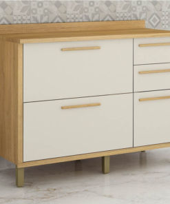 Balcão Cozinha Torino Cinamomo/Off 3 Portas 2 Gavetas Larg. 1.20m - Valdemoveis