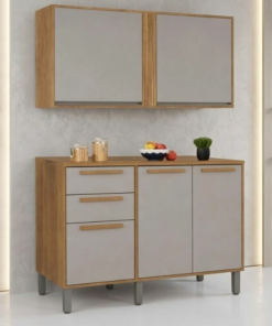 Balcão Flórida cinamomo/Off 3 Portas 2 Gavetas + Aéreo Cozinha Pérola Cinamomo/Off 2 Portas Larg. 1.20m - Sallêto