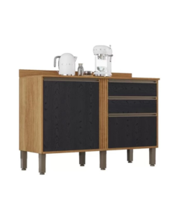 Balcão Cozinha Pérola Cinamomo/Preto 2 Portas 2 Gavetas Larg. 1.20m - Sallêto - Imagem 2