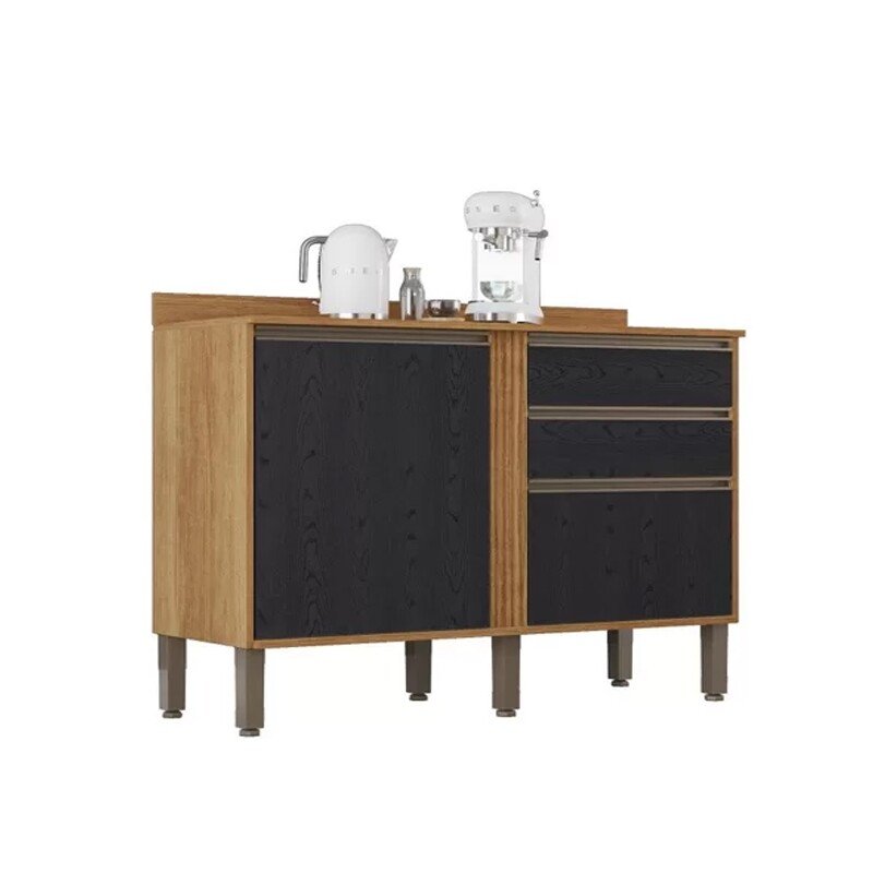 Balcão Cozinha Pérola Cinamomo/Preto 2 Portas 2 Gavetas Larg. 1.20m - Sallêto - Imagem 2