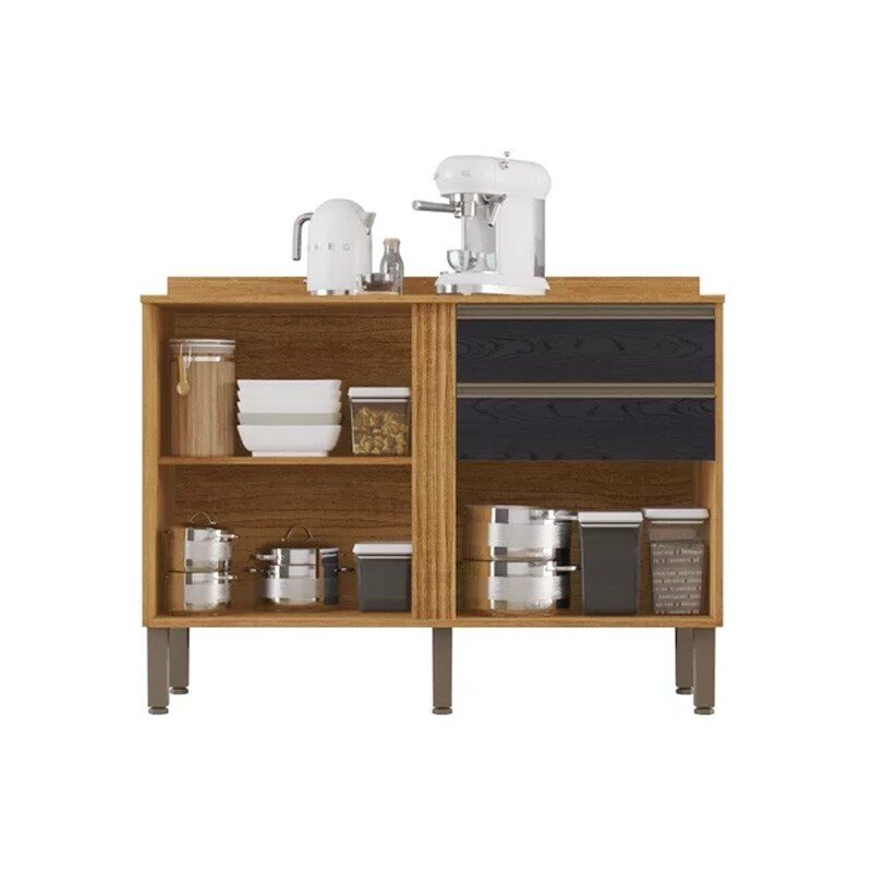 Balcão Cozinha Pérola Cinamomo/Preto 2 Portas 2 Gavetas Larg. 1.20m - Sallêto - Imagem 3