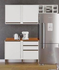 Balcão 1.20 + Aéreo 2 Portas 1.20 + Armário de geladeira Pérola Branco Sallêto