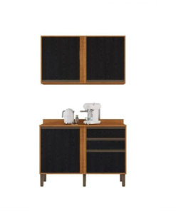 Balcão Pérola Cinamomo/Preto 1.20m + Aéreo Pérola 2 Portas Cinamomo/Preto 1.20m - Sallêto - Imagem 3