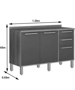 Balcão Cozinha Paris Cinamomo/Off white 3 Portas 2 Gavetas Larg. 1.20m Sallêto - Imagem 3