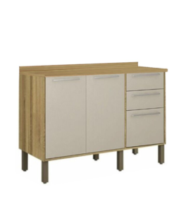 Balcão Cozinha Paris Cinamomo/Off white 3 Portas 2 Gavetas Larg. 1.20m Sallêto