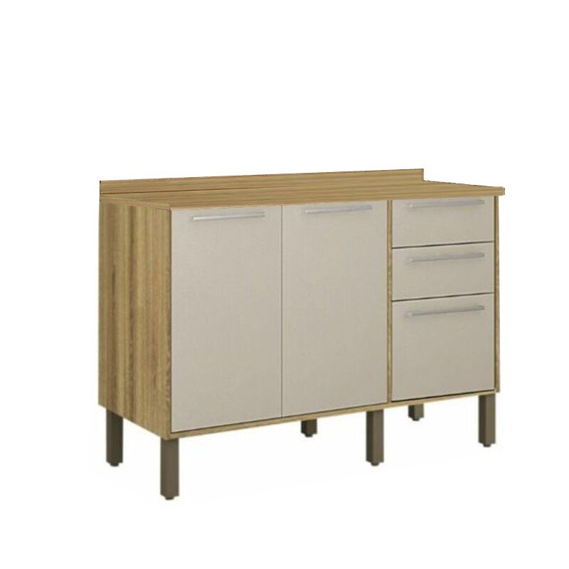 Balcão Cozinha Paris Cinamomo/Off white 3 Portas 2 Gavetas Larg. 1.20m Sallêto
