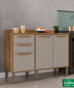 Balcão Flórida Larg. 1.20m Cinamomo/Off 3 Portas 2 Gavetas - Sallêto