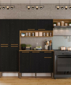Cozinha Completa Madri Balcão + Paneleiro e Aéreo Cinamomo/Preto - Sallêto - Imagem 2