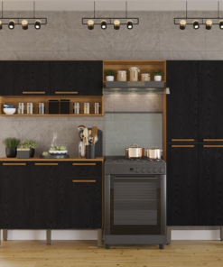 Cozinha Completa Madri Balcão + Paneleiro e Aéreo Cinamomo/Preto - Sallêto - Imagem 3