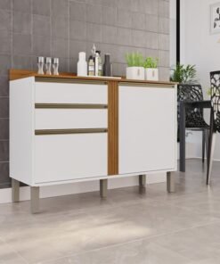 Balcão Cozinha Pérola Branco/Cinamomo 2 Portas 2 Gavetas Larg. 1.20m - Sallêto