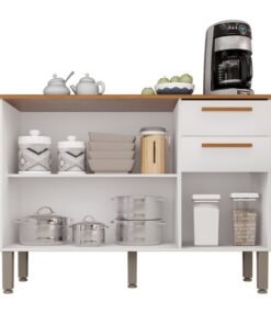 Balcão para Cozinha New Valência Branco/Cinamomo 3 Portas 2 Gavetas Larg. 1.20m - Sallêto - Imagem 2