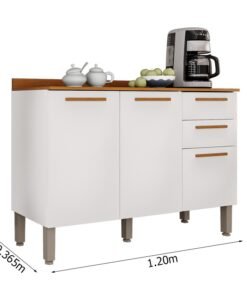 Balcão para Cozinha New Valência Branco/Cinamomo 3 Portas 2 Gavetas Larg. 1.20m - Sallêto - Imagem 3