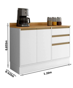 Balcão Cozinha Barcelona 3 Portas 2 Gavetas Branco Larg. 1.20m Sallêto - Imagem 3
