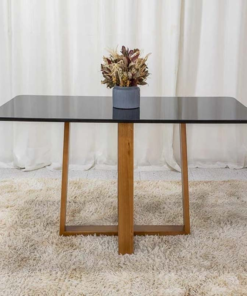 Mesa de Jantar Pedro 160x80 Vidro Preto/Base Madeira Art Assento - Entregue Montada