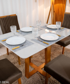 Mesa de Jantar Pedro 120×80 Mel Vidro Off + 4 Cad. Genova Veludo Marrom 509 Madeira Art Assento - Entregue Montada - Imagem 2