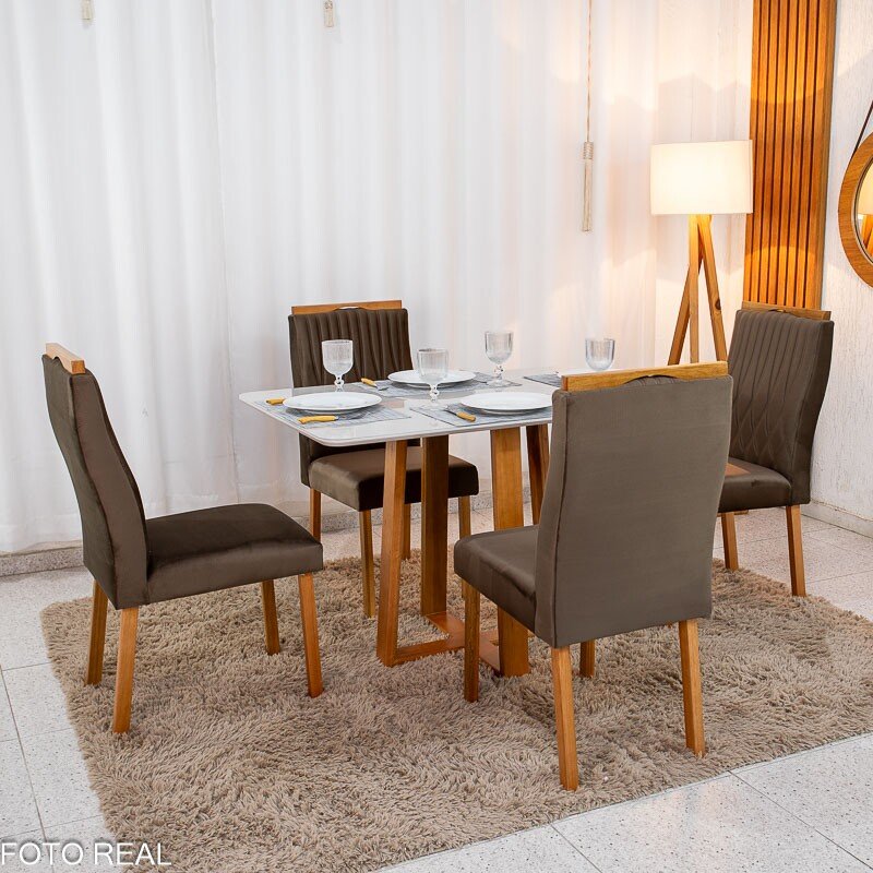 Mesa de Jantar Pedro 120×80 Mel Vidro Off + 4 Cad. Genova Veludo Marrom 509 Madeira Art Assento - Entregue Montada - Imagem 3