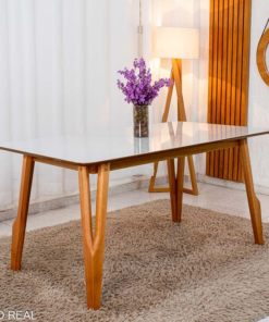 Mesa de Jantar Siena 160x90 Vidro Off/Base Madeira - Art Assento