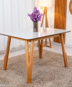 Mesa de Jantar Siena 120x90 Vidro Off/Base Madeira - Art Assento