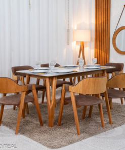 Mesa de Jantar Siena 160x90 Vidro Off/Base Madeira + 6 Cad. Florença Madeira Korino Marrom 671 - Art Assento