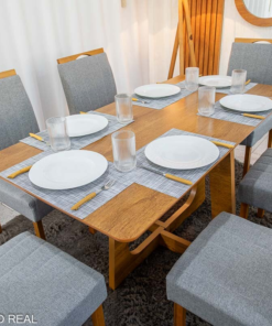 Alternative view of Mesa de Jantar Dubai Tampo Londres Cinamomo 160x80 Cel Móveis + 6 Cad. Isabela Linho Cinza 05 Madeira KM Decor - Entregue Montada