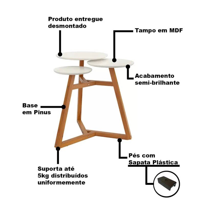 Mesa Lateral Classic 3 Tampos Off White/Nature Tebarrot - Imagem 3