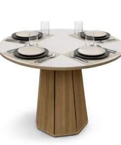 Mesa de jantar Jade BA54 Tampo Redonda 105x105cm MDF C/vidro Off White - Kappesberg