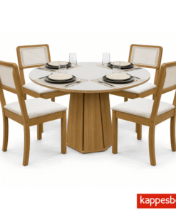 Alternative view of Mesa de jantar Jade BA54 Tampo Redonda 105x105cm MDF c/vidro Off White + 4 Cadeiras Gardeni Cinamomo - Kappesberg