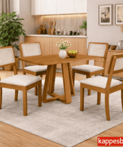 Mesa de Jantar BA65 Tampo MDF Madeirado 120X80 + 4 Cad. Gardeni Cinamomo - Kappesberg