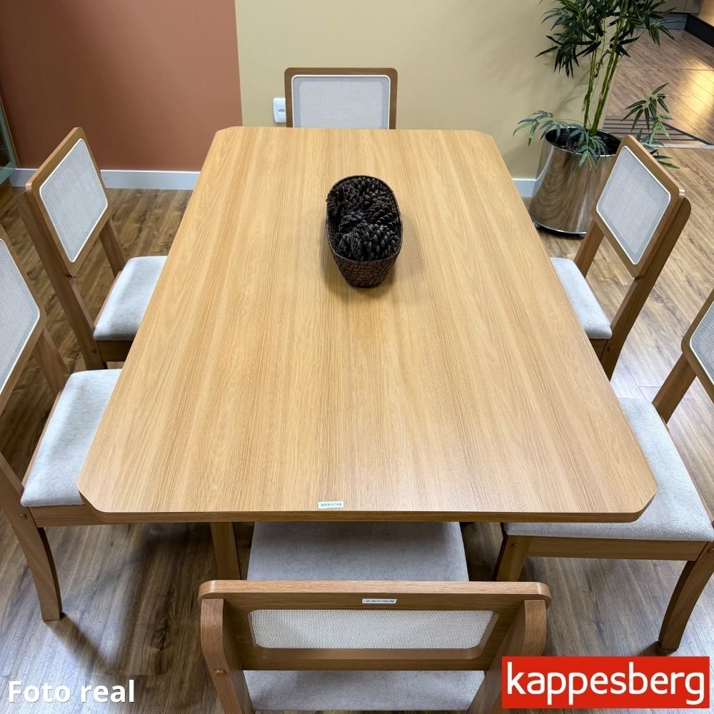 Mesa de Jantar BA68 Tampo MDF Madeirado 160X80 + 6 Cad. Gardeni Cinamomo - Kappesberg - Imagem 2