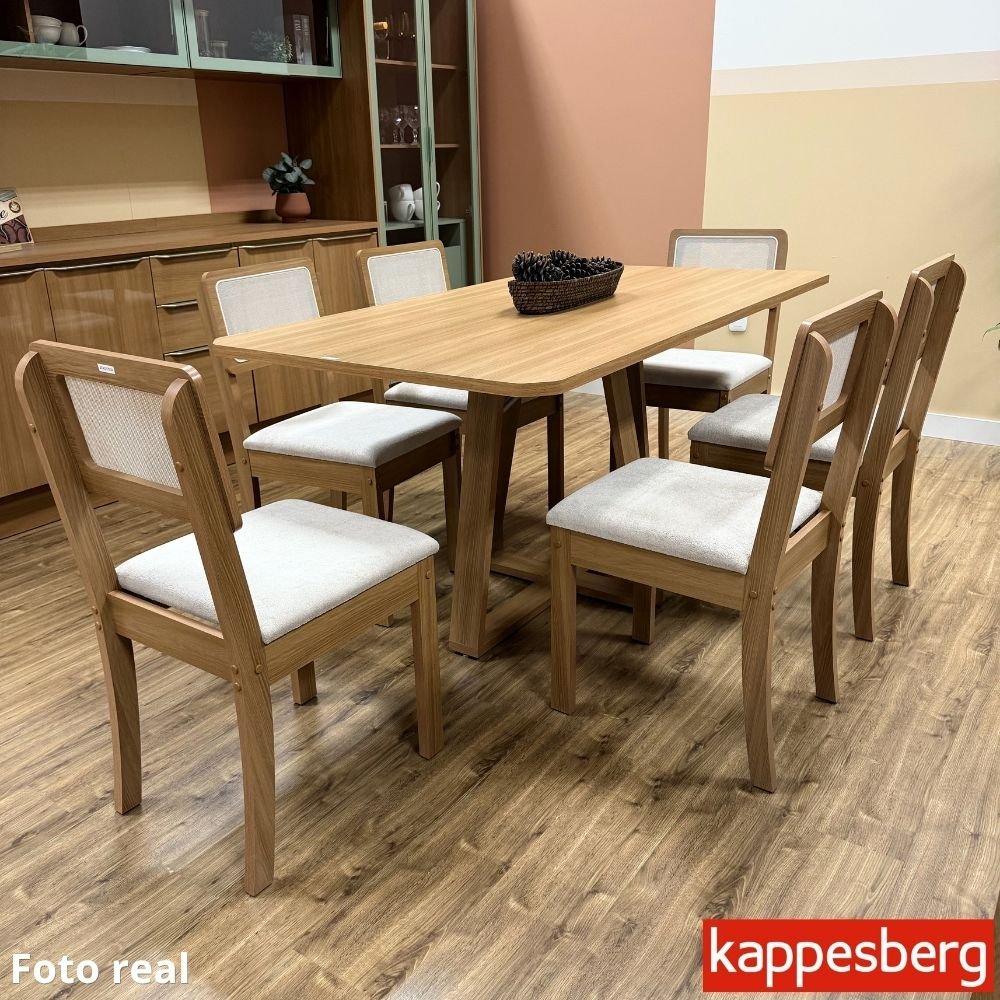 Mesa de Jantar BA68 Tampo MDF Madeirado 160X80 + 6 Cad. Gardeni Cinamomo - Kappesberg - Imagem 3