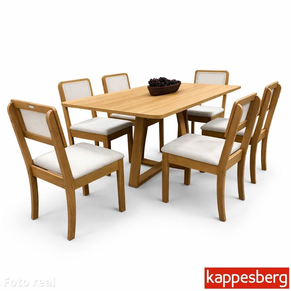 Mesa de Jantar BA68 Tampo MDF Madeirado 160X80 + 6 Cad. Gardeni Cinamomo - Kappesberg