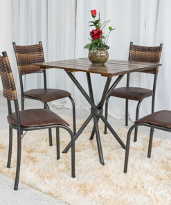 Mesa de Cozinha Valença Base Ipanema Tampo Madeira 75X75 com 4 Cadeiras Ferro Martelado