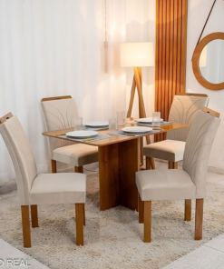 Mesa de Jantar Salina Tampo Londres Cinamomo 120x80 4 Cadeiras Parati Veludo Bege 169 - Cel Móveis