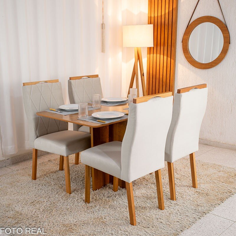 Mesa de Jantar Salina 120x80 Tampo Londres Cinamomo 4 Cadeiras Lisboa Bege 512 Madeira Maciça Art Assento - Imagem 2