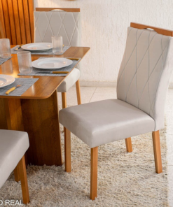 Mesa de Jantar Salina 120x80 Tampo Londres Cinamomo 4 Cadeiras Lisboa Bege 512 Madeira Maciça Art Assento - Imagem 3